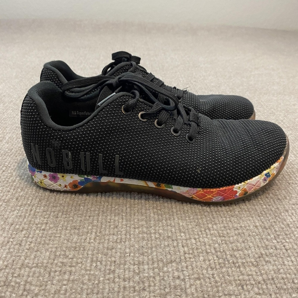 NOBULL Trainer Shoes Womens 8.5 Mens 7 Black‎ Mesh Floral Cushioned Sneakers